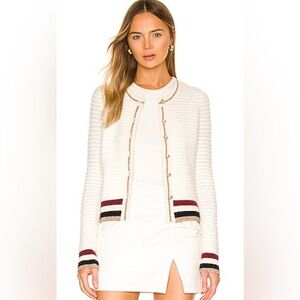 L’AGENCE Striped Cardigan Sweater - Cream and Burgundy